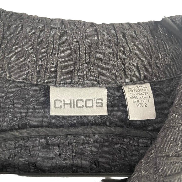 Chico's Women's Size 2 Medium Grey Metallic Textured Full Zip Jacket - Picture 5 of 9